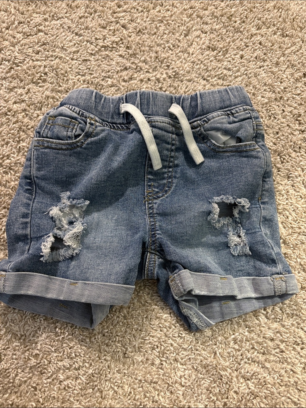 Little Bipsy Light Blue Distressed Denim Shorts with Drawstring Waist